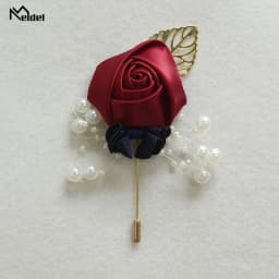 Meldel Corsage Groom Wedding Luxury Rose Boutonniere Rose Flower Fake Pearl Brooch Party Prom Corsage Lapel Pin Badge Buttonhole