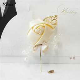 Meldel Corsage Groom Wedding Luxury Rose Boutonniere Rose Flower Fake Pearl Brooch Party Prom Corsage Lapel Pin Badge Buttonhole