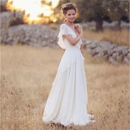 Bohemian Chiffon Wedding Dress Deep V Neck Ruffle Short Sleeve Lace Appliques Backless A-Line Bridal Gown Beach Wedding Dress