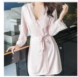 Women's Satin Silk Woman Lace Robe Female Lace Bathrobe Womens Robes Sleepwear Ladies Sexy Robe For Women Drop Shipping