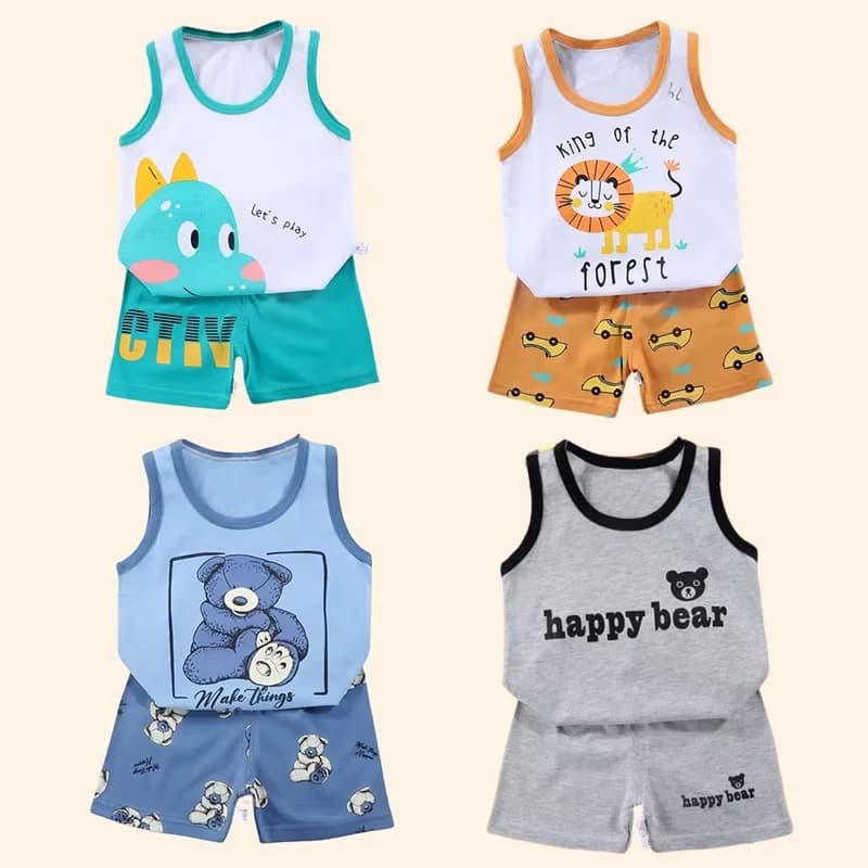 2PCS Children Sets Kids Clothes Vest Suit Summer Children Clothing Baby Cotton T-Shirts Shorts Tank Top Boys Girls Sleeveless