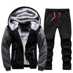 Men's Winter Jackets Thick Warm Jacket Brand Sportswear Coat Pants Solid Color Fleece Zipper Hooded Long Sleeved Male Outerwear