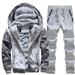 Men's Winter Jackets Thick Warm Jacket Brand Sportswear Coat Pants Solid Color Fleece Zipper Hooded Long Sleeved Male Outerwear
