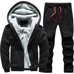 Men's Winter Jackets Thick Warm Jacket Brand Sportswear Coat Pants Solid Color Fleece Zipper Hooded Long Sleeved Male Outerwear