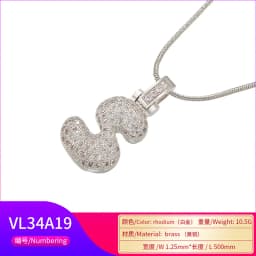 1.25x500mm Fat and Lovely Crystal Brass Silver Color A-Z Letter Charm Necklace for Women Friends Birthday Gift Model: VL34