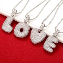 1.25x500mm Fat and Lovely Crystal Brass Silver Color A-Z Letter Charm Necklace for Women Friends Birthday Gift Model: VL34