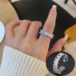 LXOEN Silver Color Square CZ Rings Paved Austrian Zircon Fashion Women Ring for Party Engagement Ring Jewelry Gift