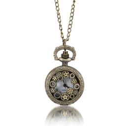 Vintage Pocket Small Watch Steampunk Quartz Watch With Chain Hollow Heart Cover Necklace Bronze Color Alloy Fob Clock Men Gift