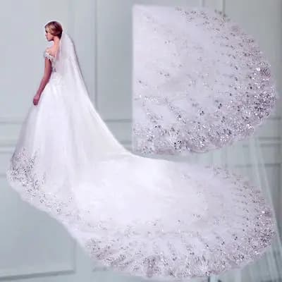Hot Selling Wide Tail Single Layer Sequin Lace Party Bridal Wedding Veil 2025