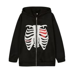 Y2K Skeleton Hoodies Women 2026 Vrouwen Gothic Zwart Zip Up Oversized Sweatshirt Dames Retro Harajuku Capuchon Streetwear Tops