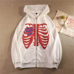 Y2K Skeleton Hoodies Women 2026 Vrouwen Gothic Zwart Zip Up Oversized Sweatshirt Dames Retro Harajuku Capuchon Streetwear Tops