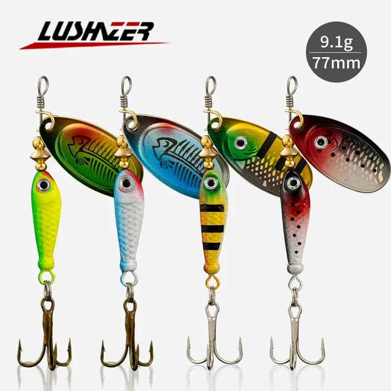 LUSHAZER Fishing Spinner Bait 9g Spoon Lure Metal Baits Treble Hook Isca Artificial Fish Wobbler Feeder Carp Spinnerbait