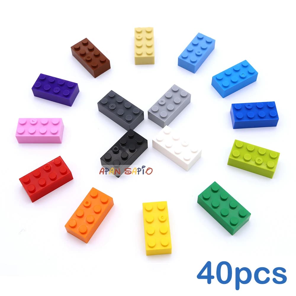 40pcs DIY Building Blocks Thick Figures Bricks 2x4 Dots Educational Creative Size Compatible With 3001 Plastic Toys for Children