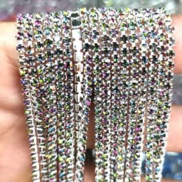 1yard/Piece 30Colors SS6-SS16 Glass Crystal Rhinestone Chain Silver Bottom Sew on Cup Chains For Diy Garment Bags Decorations