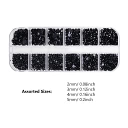 Multi-Size Black Rhinestone Crystals Flat Bottom Glass Gems Box for Manicure 3D Decoration DIY Craft