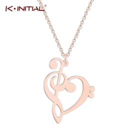 Kinitial Simple Design Treble and Bass Clef Heart Pendant Necklace Chain for Gift Charm Heart Music Teacher Necklaces Jewelry