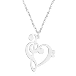 Kinitial Simple Design Treble and Bass Clef Heart Pendant Necklace Chain for Gift Charm Heart Music Teacher Necklaces Jewelry