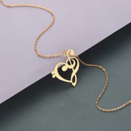 Kinitial Simple Design Treble and Bass Clef Heart Pendant Necklace Chain for Gift Charm Heart Music Teacher Necklaces Jewelry