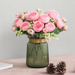 30cm Rose Pink Silk Peony Artificial Flowers Bouquet 5 Big Head and 4 Bud Cheap Fake Flowers for Home Wedding Decoration Indoor