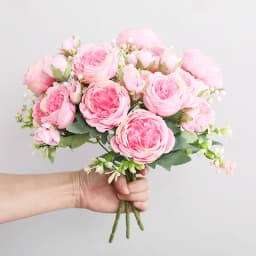 30cm Rose Pink Silk Peony Artificial Flowers Bouquet 5 Big Head and 4 Bud Cheap Fake Flowers for Home Wedding Decoration Indoor