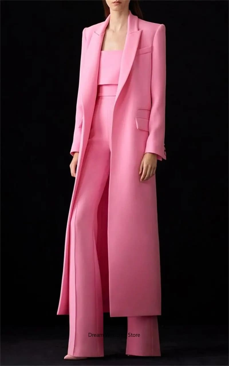 Designer Women Suits Sets 2023 Fashion Long Blazer+Wide Leg Pants 2 Piece Elongated Jacket Formal Prom Evening Dress Customized