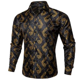 26 Colors Luxury Men's Shirts Long Sleeves Paisley Floral Printed Jacquard Purple Blue Black Shirt for Man Fall Winter Blouse