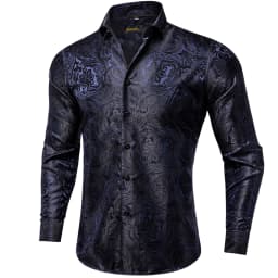 26 Colors Luxury Men's Shirts Long Sleeves Paisley Floral Printed Jacquard Purple Blue Black Shirt for Man Fall Winter Blouse