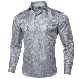 26 Colors Luxury Men's Shirts Long Sleeves Paisley Floral Printed Jacquard Purple Blue Black Shirt for Man Fall Winter Blouse