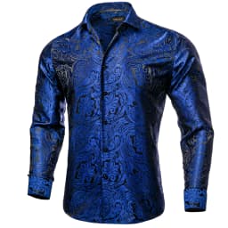 26 Colors Luxury Men's Shirts Long Sleeves Paisley Floral Printed Jacquard Purple Blue Black Shirt for Man Fall Winter Blouse