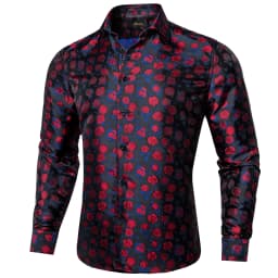 26 Colors Luxury Men's Shirts Long Sleeves Paisley Floral Printed Jacquard Purple Blue Black Shirt for Man Fall Winter Blouse