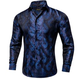 26 Colors Luxury Men's Shirts Long Sleeves Paisley Floral Printed Jacquard Purple Blue Black Shirt for Man Fall Winter Blouse