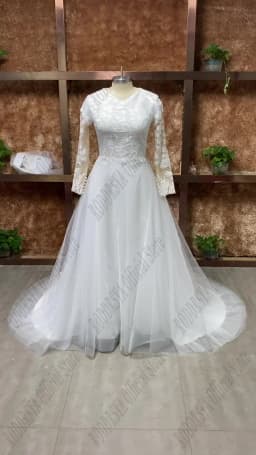 RODDRSYA Lace Wedding Dresses Long Sleeves Civil High V-neckline vestidos de novia Sparkling A-line Tulle Bridal Gown Plus Size