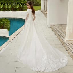 RODDRSYA Lace Wedding Dresses Long Sleeves Civil High V-neckline vestidos de novia Sparkling A-line Tulle Bridal Gown Plus Size