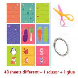 Preschool Cutting Pasting Cut Lines Fruits Animals Paper Projects Kids Learn Scissor Skills Activity Book & Safe Scissors