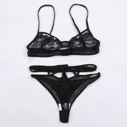 Sexy Hollow Out Bra Underwear Women Lace Tied Up Nightwear Push Up Bra Hollow Thong Sexy Linerie Set Three Point Bralette Bikini