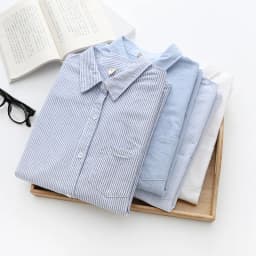 Casual Cotton Women's Oxford Shirt 2026 Autumn New Good Quality Woman Blouse and Tops Lady White Blue Striped Shirts Clothes
