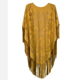 Camel Suede Floral Hollow Out Fringe Tassel Shawl Women Vintage Capes Ponchos Autumn Bohemian Cardigan Cloak Boho Capes
