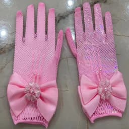 1 Pair Girls Kids White Lace Wedding Gloves Faux Pearl Bowknot Fishnet Gloves Communion Flower Girl Party Ceremony Accessories