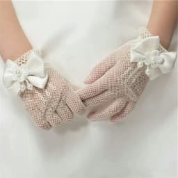 1 Pair Girls Kids White Lace Wedding Gloves Faux Pearl Bowknot Fishnet Gloves Communion Flower Girl Party Ceremony Accessories