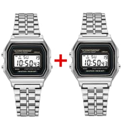 2Pcs Fashion Digital Men's Watches Gold Luxury Stainless Steel Link Bracelet Wrist Watch Band Business Electronic Male Clock