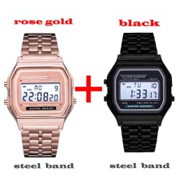 2Pcs Fashion Digital Men's Watches Gold Luxury Stainless Steel Link Bracelet Wrist Watch Band Business Electronic Male Clock