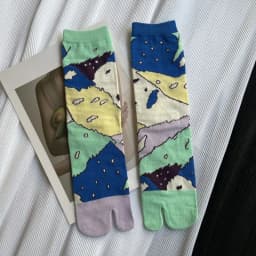 Colorful Cartoon Combed Cotton Women's Two Toe Socks Grapes Waves Carp Japanese Harajuku Funny Cute Sandals Tabi Socks Sokken