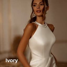 Satin Wedding Dress Halter Neck Pearl Collar Big Bow Open Back High Slit A-Line Bridal Gown Long Train Wedding Bridal Party 2026