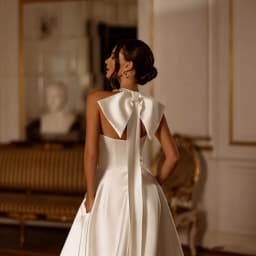 Satin Wedding Dress Halter Neck Pearl Collar Big Bow Open Back High Slit A-Line Bridal Gown Long Train Wedding Bridal Party 2026