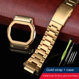 For Casio G-SHOCK metal case strap stainless steel Suit DW5600/GW-M5610/5000 GW-B5600 Modified Cool style Golden black watchband