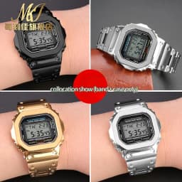 For Casio G-SHOCK metal case strap stainless steel Suit DW5600/GW-M5610/5000 GW-B5600 Modified Cool style Golden black watchband