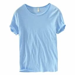 Retro Raw Edge T-Shirt for Men, 100% Cotton, Lightweight,Breathable,Slim-fit, Monochromatic, O-Neck, Casual Basic Top