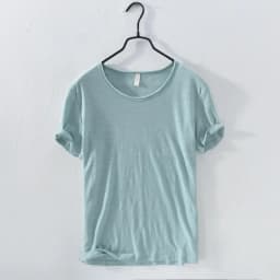 Retro Raw Edge T-Shirt for Men, 100% Cotton, Lightweight,Breathable,Slim-fit, Monochromatic, O-Neck, Casual Basic Top