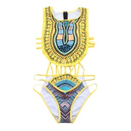 Women Ethnic Floral One-Piece Swimsuit African Bathing Suit High Waist Print Cover Up Bikini Set Vintage Sexy Swimwear Beachwear