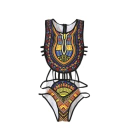Women Ethnic Floral One-Piece Swimsuit African Bathing Suit High Waist Print Cover Up Bikini Set Vintage Sexy Swimwear Beachwear